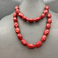 Red Chunky Bead Necklace Double 16 In Vintage Retro Rockabilly Classic Statement