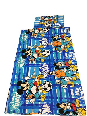 Vintage Walt Disney Flaches Laken Kissenbezug Mickey Mouse Pluto Donald Goofy Fußball
