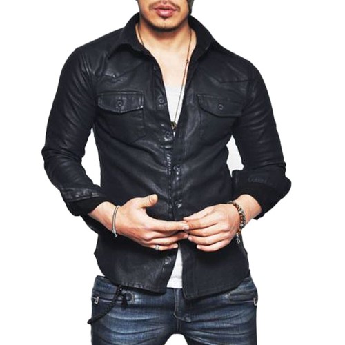 New Men Genuine Lambskin Black Leather Shirt Jacket Stylish Soft Slim Fit Shirt