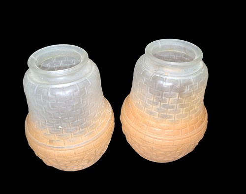 2 Frosted & Orange Flowers Basketweave Ceiling Pendant Light Shades 2.25" Fitter - Picture 7 of 14
