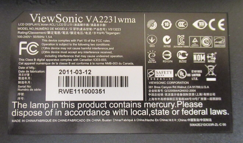 ViewSonic VA2231WMA VS13223 21.5" LCD TFT LED HD Widescreen Monitor VGA - Picture 5 of 5
