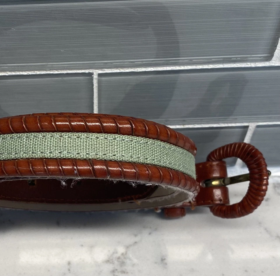 Cinturón Talbots de cuero marrón genuino para mujer talla M con inserción de tela tejida verde Foto 2 de 4
