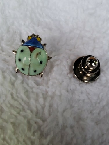 Vintage Marienkäfer Brosche grün und blau Emaille. - Bild 1 von 4