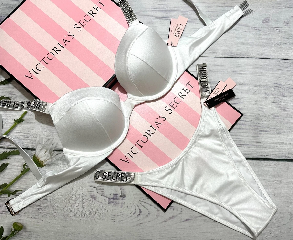 VICTORIA'S SECRET Shine Strap Sexy Tee Push-Up Bikini Brazilian SWIM Set  White