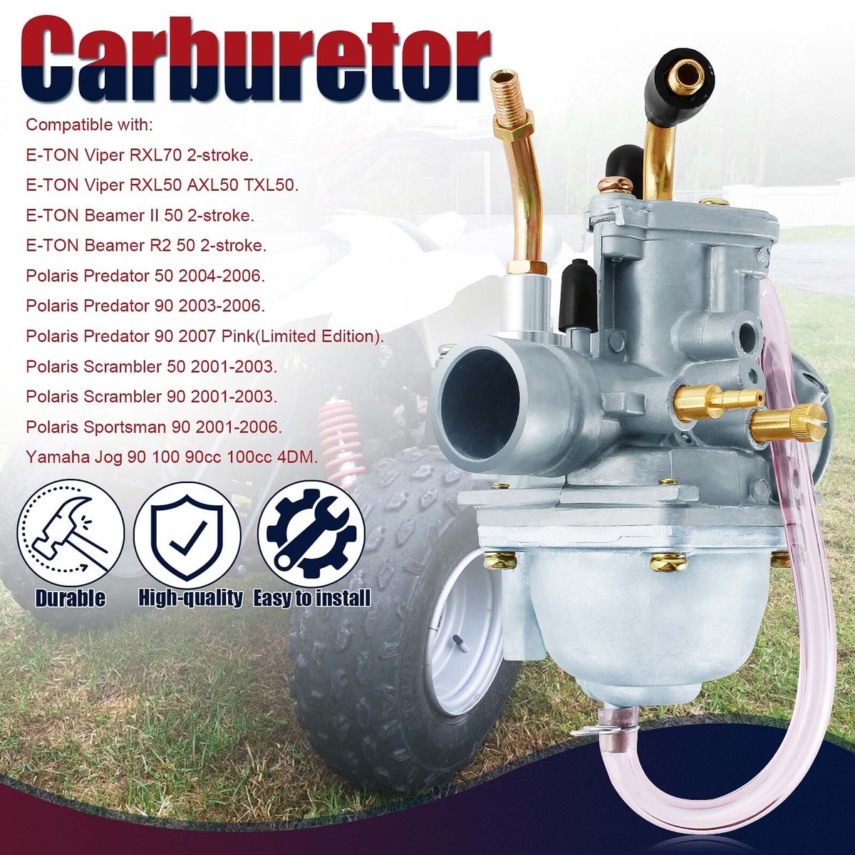 QAZAKY Carburetor Replacement For Polaris Predator Scrambler Sportsman 50 90 E-TON Eton Viper AXL50 RXL50 RXL70 TXL50 Projector R2 2-Stroke Jog 100 90cc 100cc 4DM Manual Cable Choke Style 19mm - Foto 9