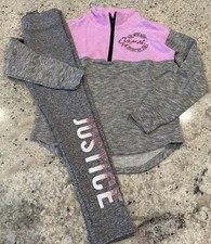 Girls JUSTICE GYMNAST PULLOVER QUARTER ZIP LOGO GLITTERY LEGGING SZ 10 Set