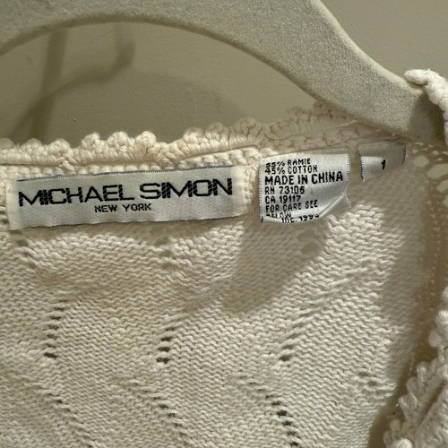Michael Simon Crochet Cardigan Open Knit Floral Embellished Sweater Size S - Picture 3 of 6