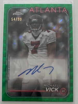 Michael Vick Topps Chrome 2024 Green Geometric Refractor Auto /99 Atlanta