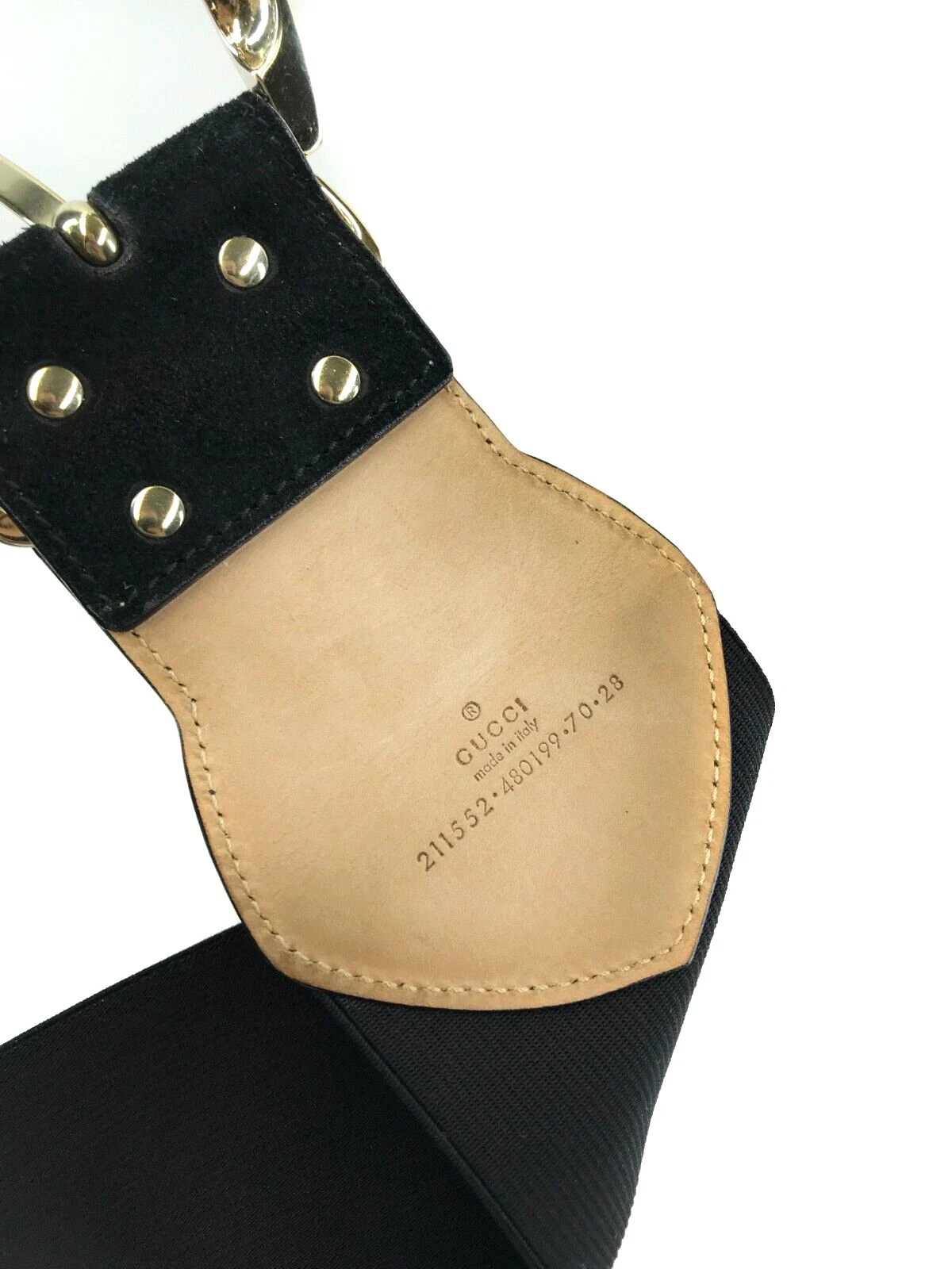 Ceinture femme Gucci large ceinture noire cuir daim grande boucle en or Italie taille 70/28