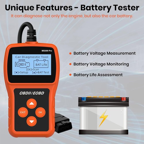 OBD2 Scanner Check Engine Code Reader with Reset, Battery Tester, Clear Codes - Picture 2 of 8
