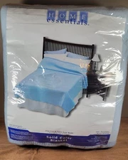 New Kmart Blue Home Essentials Blanket Nylon Binding Twin Full Vintage NOS 72 90