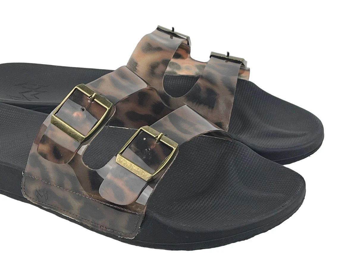 Leopard print buckle sandals sales
