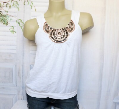 Beiges GDM Pailletten Ausschnitt Ballon T Shirt Hemd Bluse Ecru M 38 40 P29