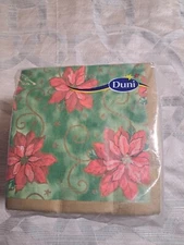 150 Count Vintage Duni Christmas Napkins Poinsetta Flower