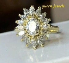 Lab-Created 2CT Oval Cut Diamond Cluster Wedding Ring Gift 14K Yellow Gold Over