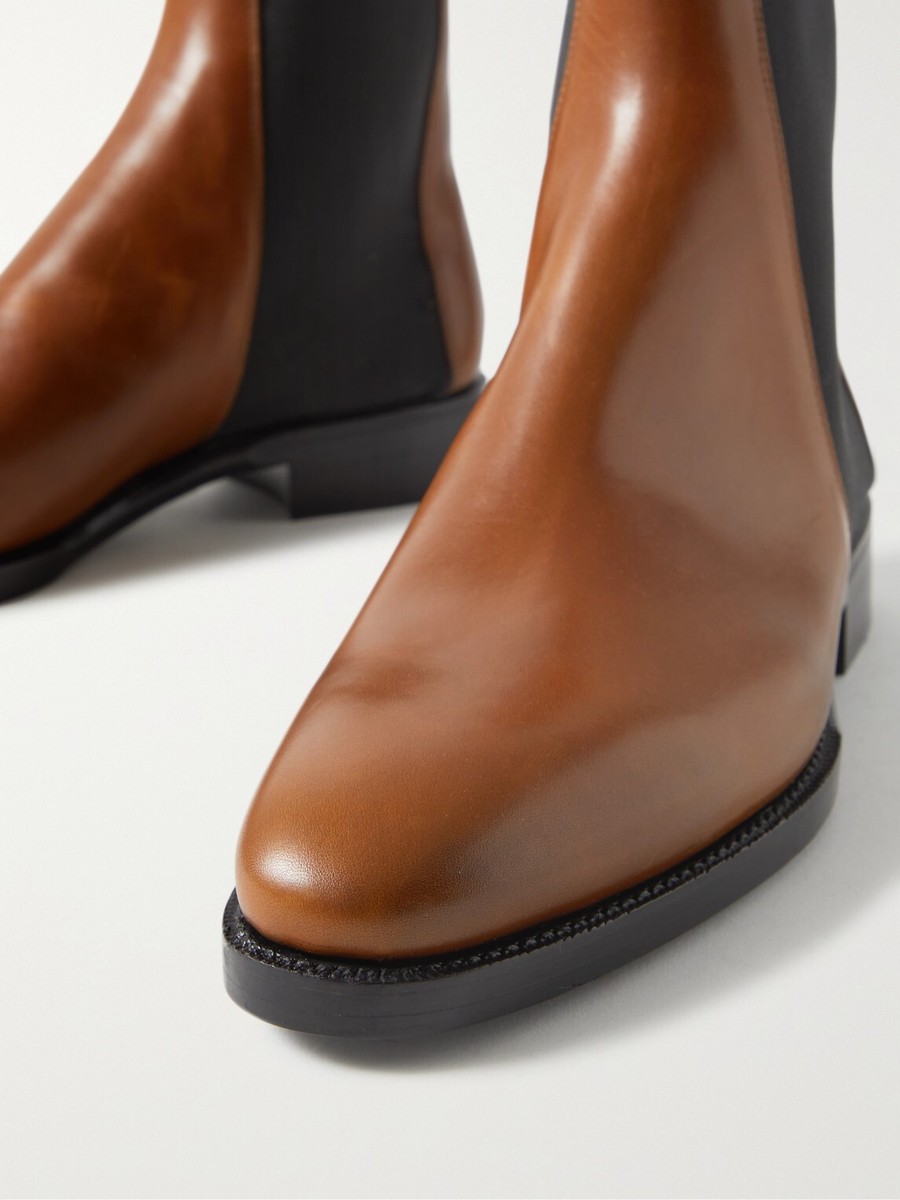 $1950 THE ROW Burnished-Leather Chelsea Boots Saddle Brown