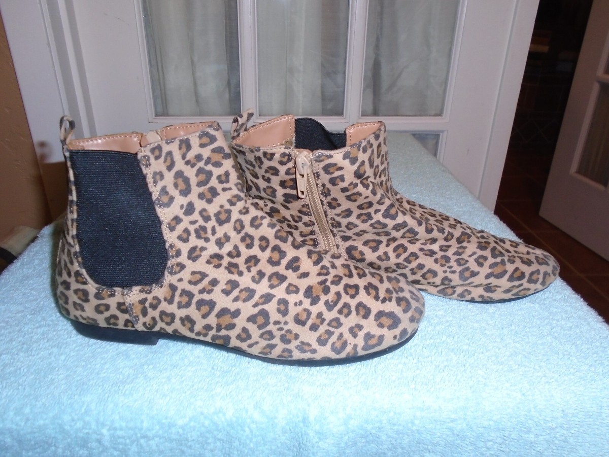 Gap Kids Girls Size Youth Leopard Print Side Zip Booties Ankle Boots