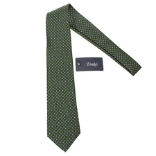 Drake's NWT Neck Tie in Green with Blue/Yellow/White Geometric Pattern 100% Silk