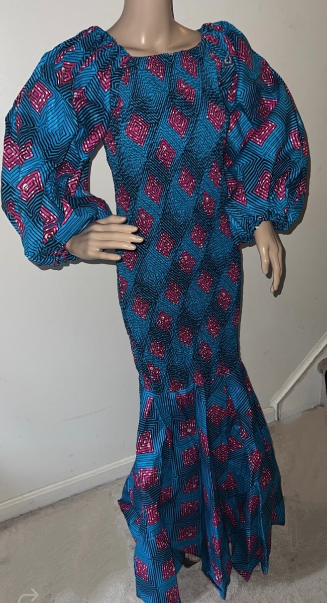 pink and blue african dress Pink Party Dress African Print Patchwork Sweetheart Dress With Pockets and Tie Belt Fully Lined With Underskirt 100% Cotton