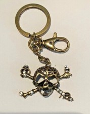 Skull Crossbones Keychain Rhinestone Bronze Tone Bling Key Holder Hook 2