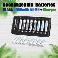 Powerowl Rechargeable Batteries 16 AAA 1000mAh LED Charger 8Bay Fast NiMH NiCD