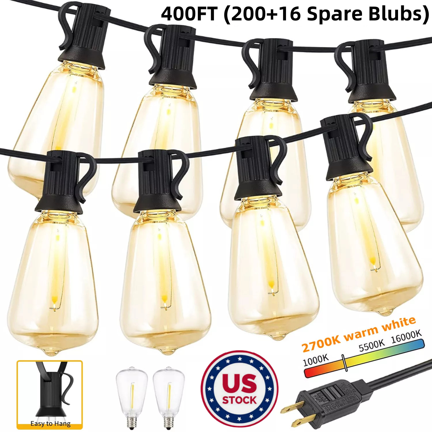 50FT - 800FT LED Outdoor String Lights Wether Resistant ST38 LED Patio Lights