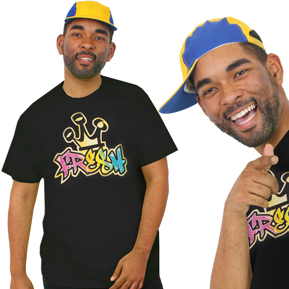 BEL-AIR PRINCE COSTUME 80'S 90'S FANCY DRESS T-SHIRT CAP MENS RETRO TV  CHARACTER
