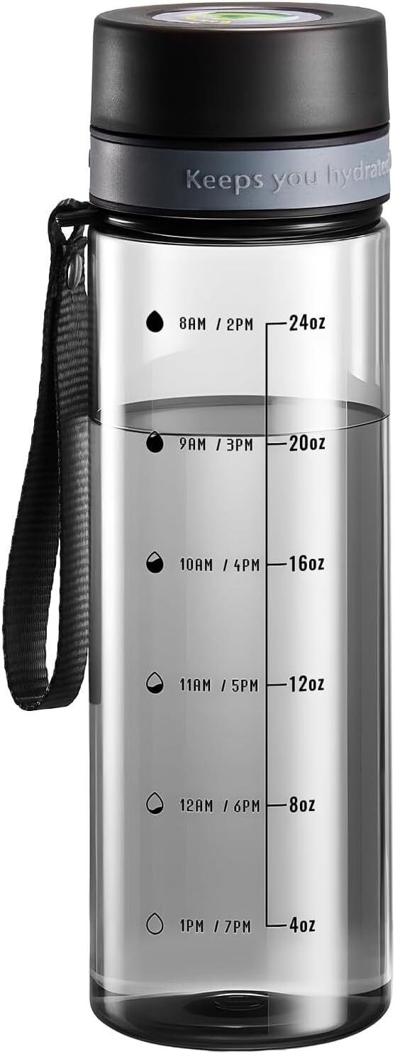 Plastic Water Bottles, 28oz Clear Water Bottle with Measurements, Wide Mouth Wat