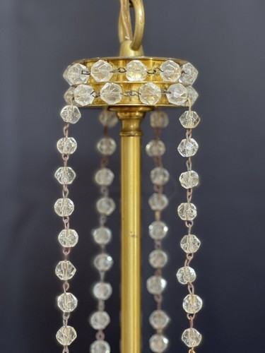 Antique Vintage Brass Crystal Beaded Petite Duty Chandelier French Colonial - Picture 3 of 7