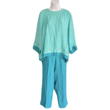 Vintage Norm Thompson Aqua/Turquoise, Button Detail Layered Lounge Set, Size M/L