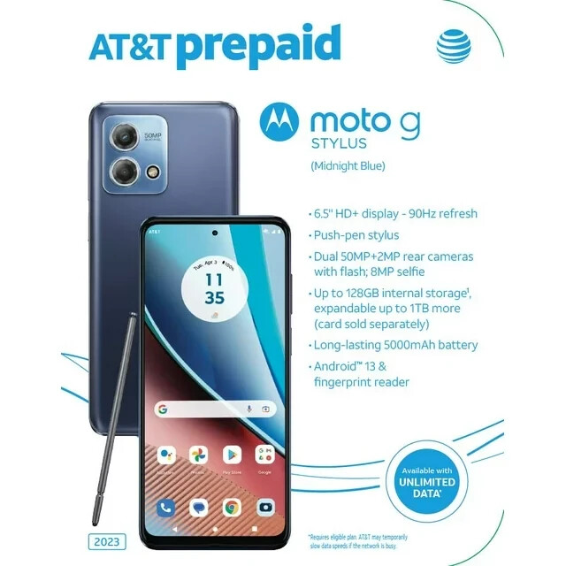 ATT AT&T Motorola Moto G Stylus 2023 6.5" 128GB 4GB RAM Midnight Blue