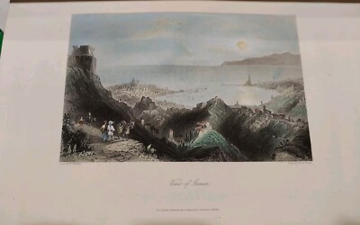 Watercolor engraving La Baia Di Genova ITALY Bartlett 1850 