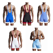 Mens Wrestling Singlets Bodysuit Sleeveless Racer Back Leotard Athletic Jumpsuit