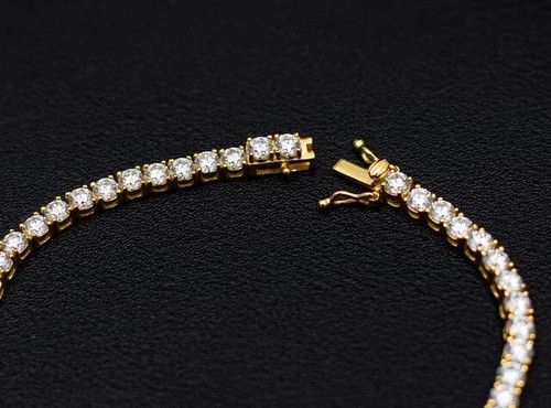 10CT Round 3MM Lab Created Diamond Tennis Womens Bracelet 14K Yellow Gold Plated - Picture 3 of 4