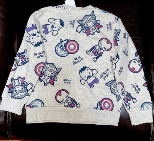 Marvel Kids Avenger Super Hero Heather Grey Hooded Sweatshirt Sz 5 - Picture 3 of 4