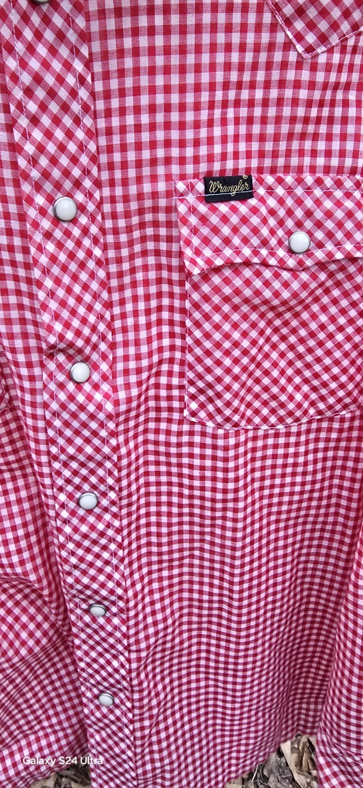 Vtg Wrangler Shirt Men Sz L Long Sleeve Pearl Snap Red White Gingham USA thumbnail 5