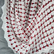 afghan crochet knit handmade 54x44 Throw blanket Red White Lap Chair Sofa Light