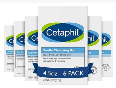 Cetaphil Gentle Cleansing Bar Soap Dry to Normal Sensitive 6 Bars