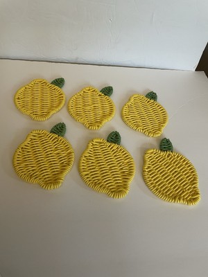 Plastic Wicker Woven all-weather LEMON COASTERS Set Of 6 Indoor/Outdoor