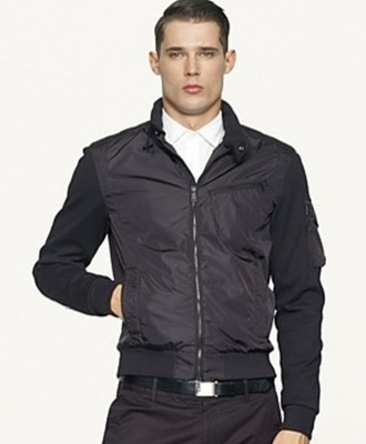 Ralph Lauren black label mixed media bomber jacket medium motorcycle moto hood