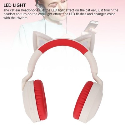 Cat Ear Wireless Headphone With Mic Volume Control LED Light 3.5mm Aux Cabl VAGB