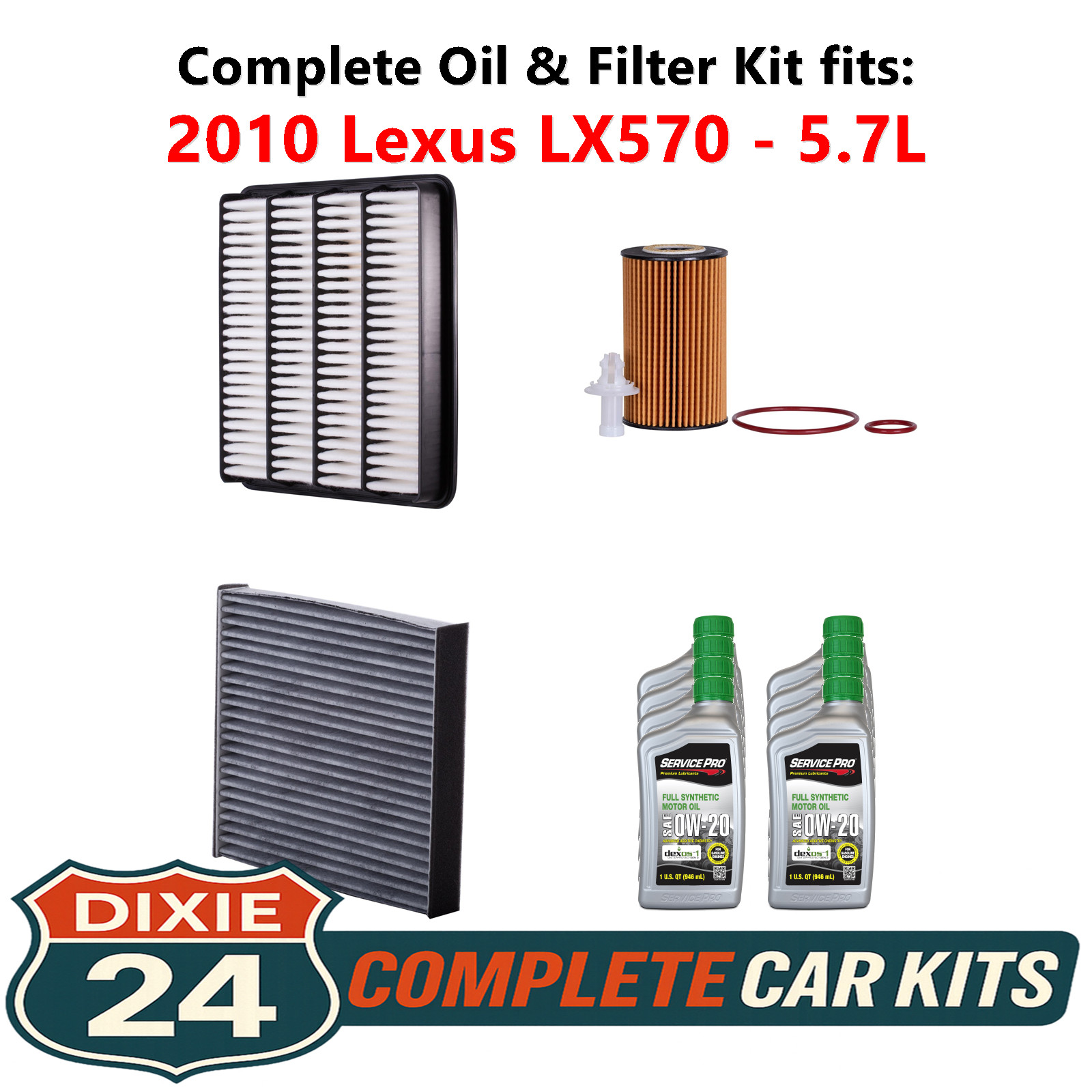 Fits: 2010 Lexus LX570 5.7L Complete Air, Oil  Cabin Filter Kit 0W-20