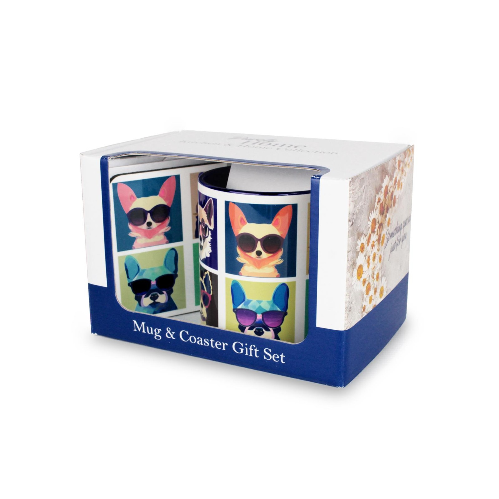 Retro Dog Mug & Coaster Gift Set - Ceramic/Cork Present for Dog Lovers