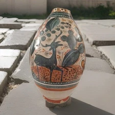 Large Mexican Tonala Lamp Base or Vase 15in Hand Painted Folk Art Rustic READ