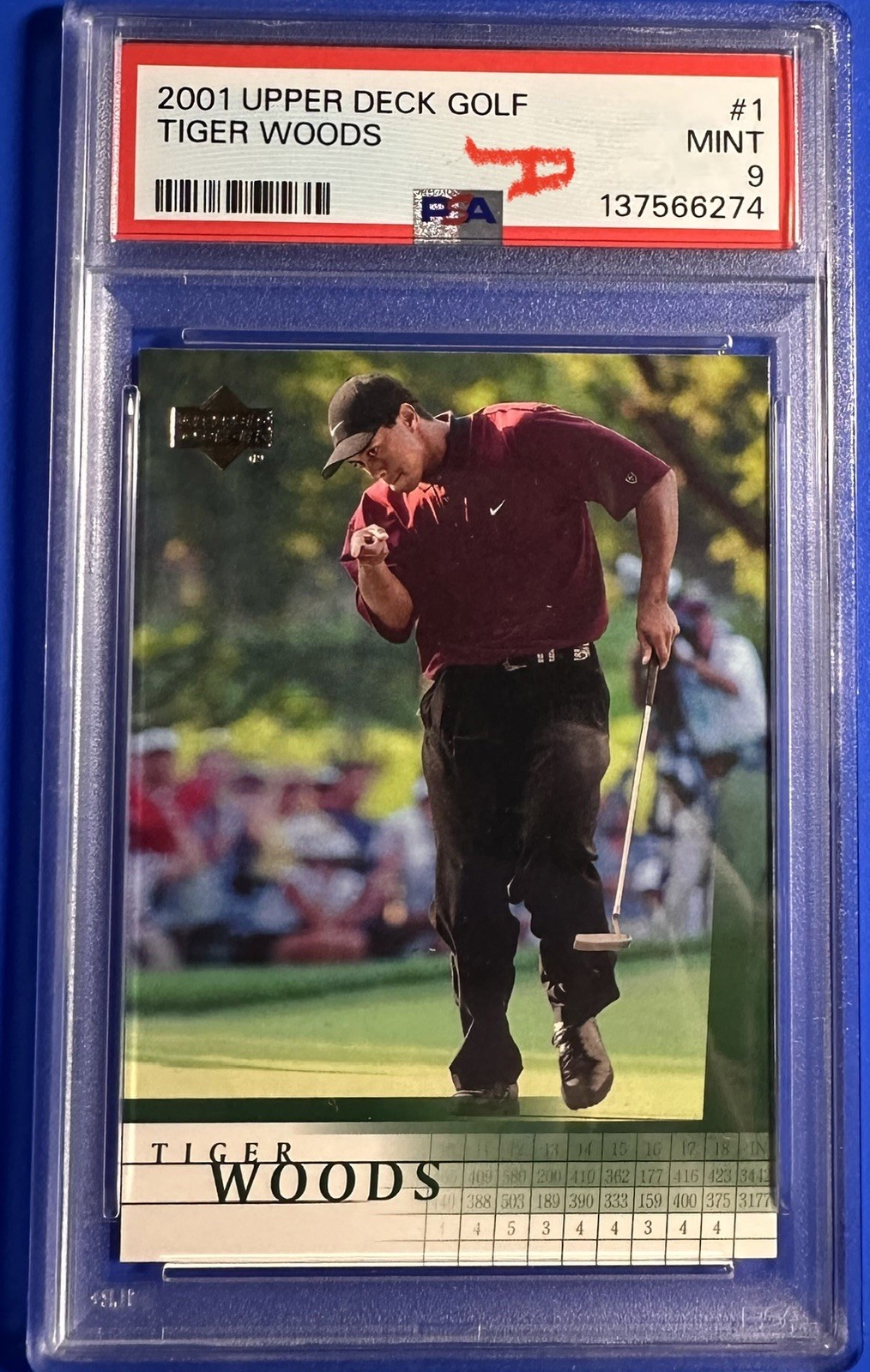 2001 Upper Deck Tiger Woods Rookie Card (#1) Graded Mint PSA-9