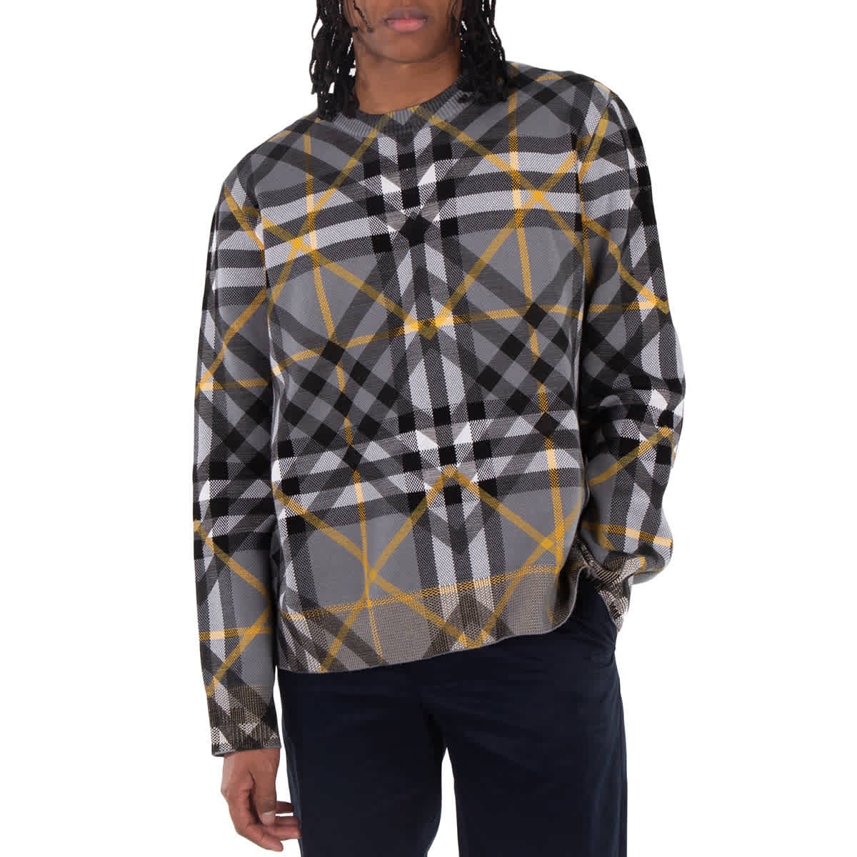 Клетчатый хлопковый жаккардовый свитер оверсайз от Burberry 77990₽