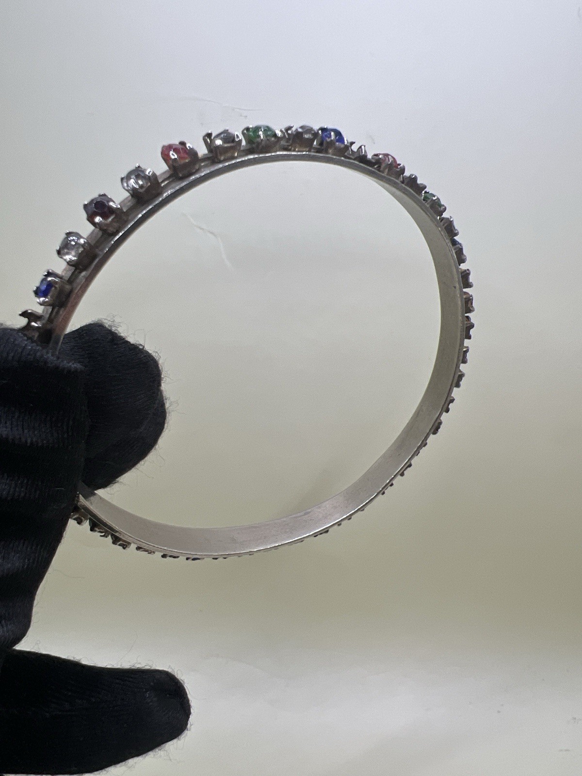 Antique Edwardian Solid Silver Paste Stone Bangle… - image 10