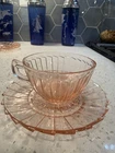 Jeannette Cherry Pink SIerra Pinwheel Cup and Saucer Depression Glass