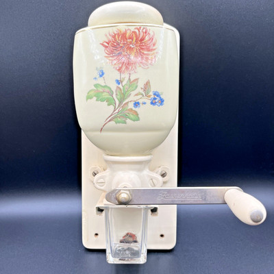 Zassenhaus Wall Coffee Grinder Chrysanthemum Floral Ceramic W Germany Complete
