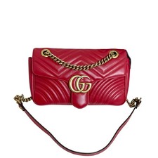 Gucci GG Marmont Red Leather Shoulder Bag Gold Hardware